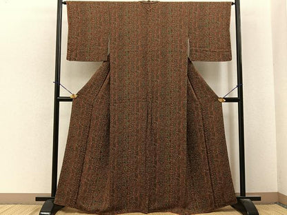 平和屋着物■上質な小紋　動物更紗花文　鬼しぼ縮緬　正絹　逸品　BAAY6104hj
