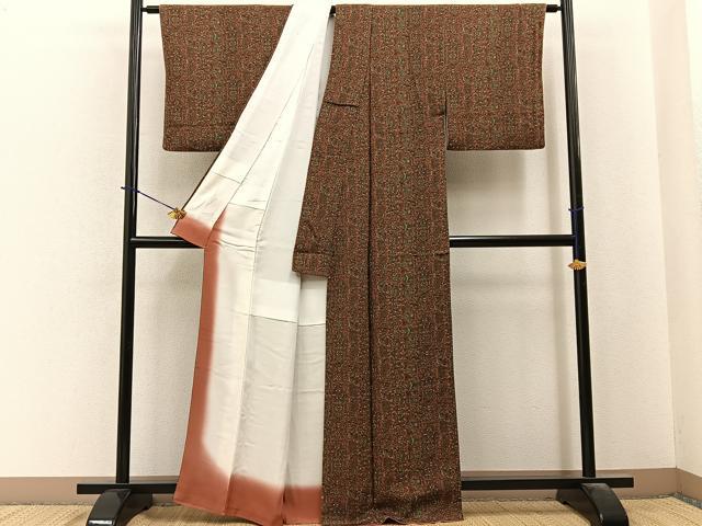 平和屋着物■上質な小紋　動物更紗花文　鬼しぼ縮緬　正絹　逸品　BAAY6104hj