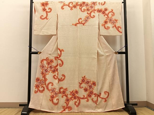 平和屋着物●訪問着　総絞り　花唐草文　正絹　逸品　BAAY6106hj