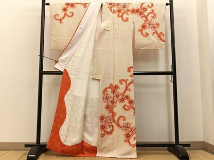 平和屋着物●訪問着　総絞り　花唐草文　正絹　逸品　BAAY6106hj