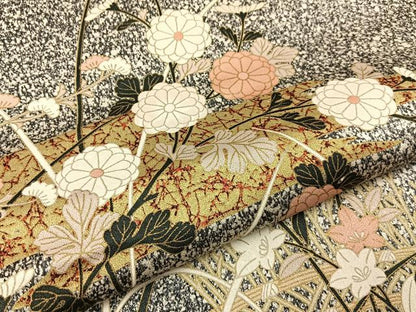 平和屋着物●訪問着　籬秋草文　たたき染め　黒地　金彩　正絹　逸品　BAAY6112hj