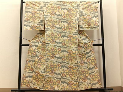 平和屋着物■上質な紬　片輪車花文　正絹　逸品　未使用　BAAY6115hj