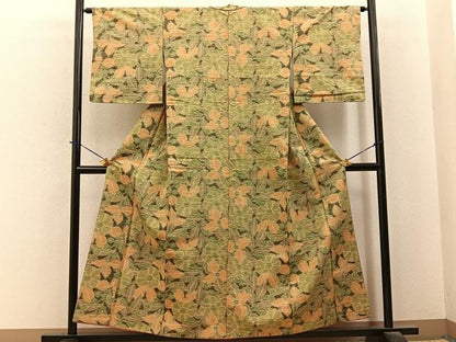 平和屋着物■上質な紬　草花文　正絹　逸品　BAAY6119hj