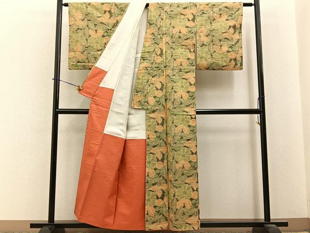 平和屋着物■上質な紬　草花文　正絹　逸品　BAAY6119hj