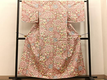 平和屋着物■上質な紬　薔薇　正絹　逸品　BAAY6121hj