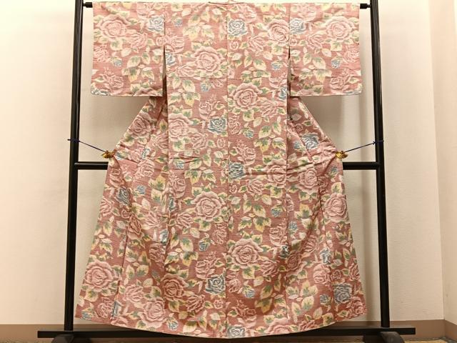 平和屋着物■上質な紬　薔薇　正絹　逸品　BAAY6121hj