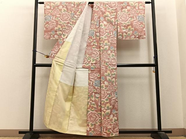 平和屋着物■上質な紬　薔薇　正絹　逸品　BAAY6121hj