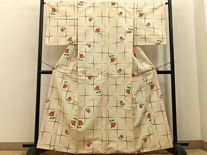 平和屋着物■上質な紬　椿　正絹　逸品　BAAY6122hj