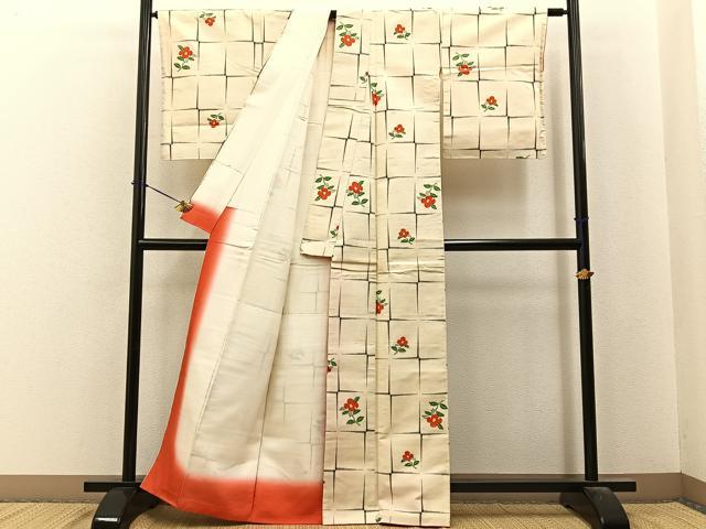 平和屋着物■上質な紬　椿　正絹　逸品　BAAY6122hj