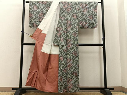 平和屋着物■上質な紬　切嵌青海波文様　正絹　逸品　BAAY6126hj