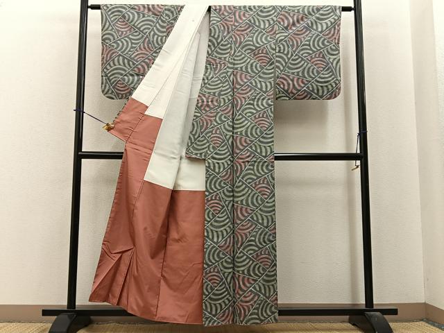 平和屋着物■上質な紬　切嵌青海波文様　正絹　逸品　BAAY6126hj