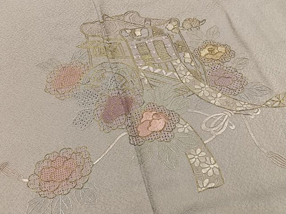 平和屋着物■中国三大刺繍　スワトウ相良刺繍　訪問着　総刺繍　御所車花文　金糸　正絹　逸品　BAAY6130hj