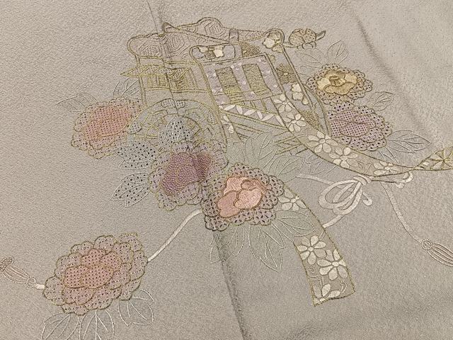 平和屋着物■中国三大刺繍　スワトウ相良刺繍　訪問着　総刺繍　御所車花文　金糸　正絹　逸品　BAAY6130hj