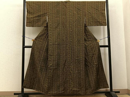平和屋着物■上質な小紋　紬地　更紗花間道　正絹　逸品　BAAY6131hj
