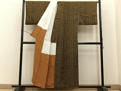 平和屋着物■上質な小紋　紬地　更紗花間道　正絹　逸品　BAAY6131hj