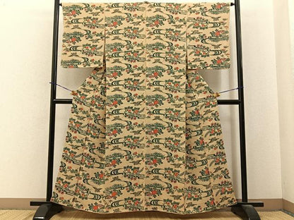 平和屋着物■上質な小紋　型染め　花鳥文　正絹　逸品　BAAY6133hj