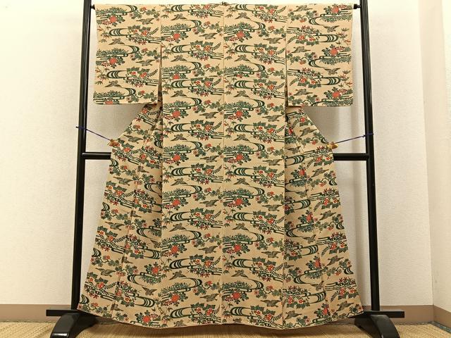 平和屋着物■上質な小紋　型染め　花鳥文　正絹　逸品　BAAY6133hj