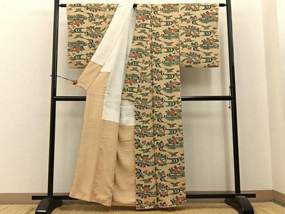 平和屋着物■上質な小紋　型染め　花鳥文　正絹　逸品　BAAY6133hj