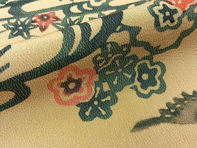 平和屋着物■上質な小紋　型染め　花鳥文　正絹　逸品　BAAY6133hj