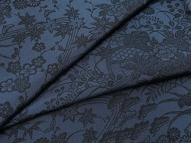 平和屋着物●上質な小紋　藍　型染め　松竹梅　流水花文　正絹　逸品　BAAY6136hj