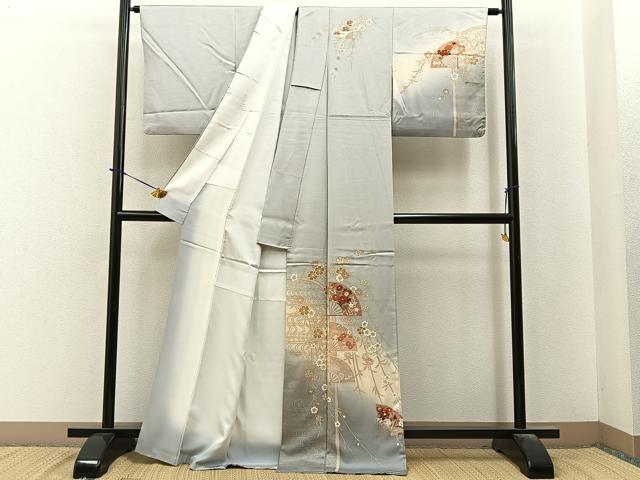 平和屋着物●訪問着　流水扇面花文　暈し染め　金彩　正絹　逸品　BAAY6137hj