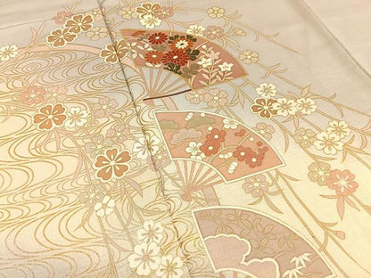 平和屋着物●訪問着　流水扇面花文　暈し染め　金彩　正絹　逸品　BAAY6137hj
