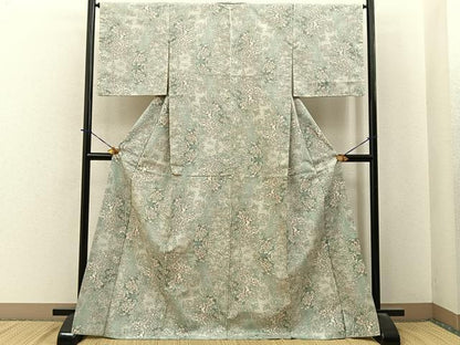 平和屋着物■上質な紬　草花文　正絹　逸品　BAAY6139hj