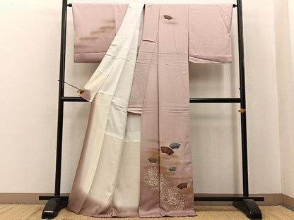 平和屋着物●訪問着　地紙秋草文　暈し染め　金彩　ロング丈　正絹　逸品　BAAY6140hj