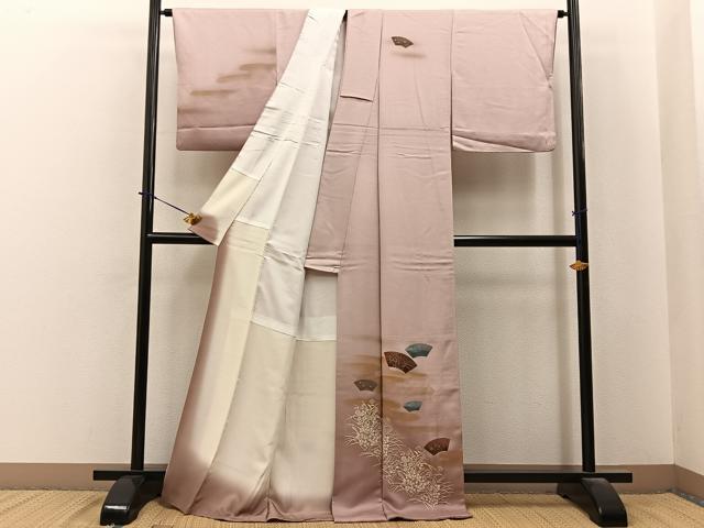 平和屋着物●訪問着　地紙秋草文　暈し染め　金彩　ロング丈　正絹　逸品　BAAY6140hj
