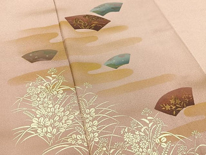 平和屋着物●訪問着　地紙秋草文　暈し染め　金彩　ロング丈　正絹　逸品　BAAY6140hj