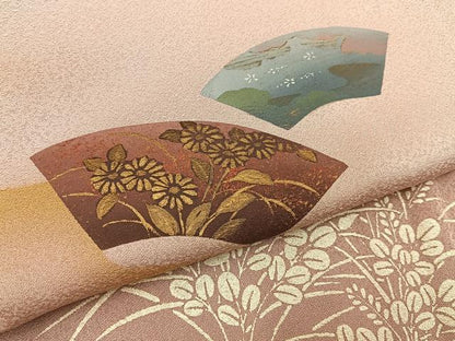 平和屋着物●訪問着　地紙秋草文　暈し染め　金彩　ロング丈　正絹　逸品　BAAY6140hj