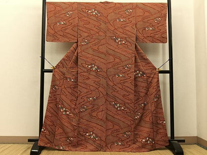 平和屋着物■上質な小紋　鹿の子草花文　金彩　正絹　逸品　BAAY6144hj