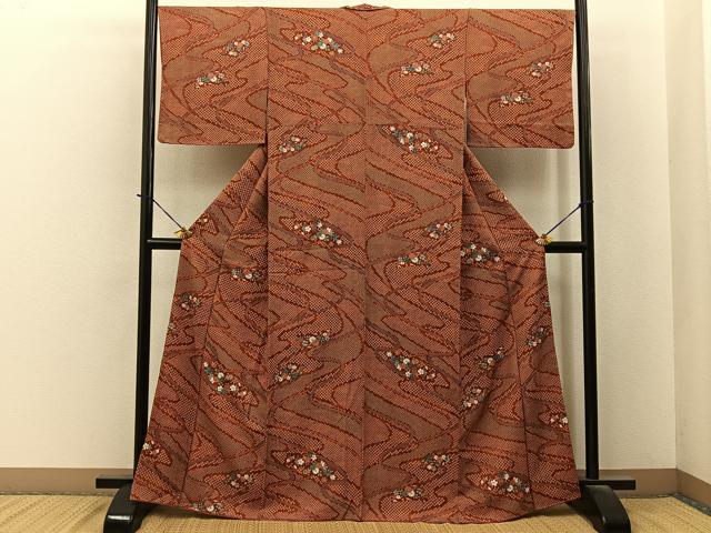 平和屋着物■上質な小紋　鹿の子草花文　金彩　正絹　逸品　BAAY6144hj