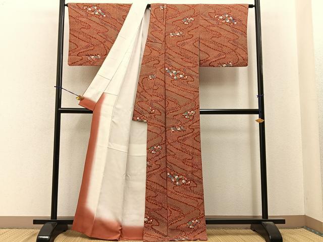 平和屋着物■上質な小紋　鹿の子草花文　金彩　正絹　逸品　BAAY6144hj