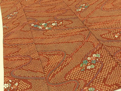 平和屋着物■上質な小紋　鹿の子草花文　金彩　正絹　逸品　BAAY6144hj