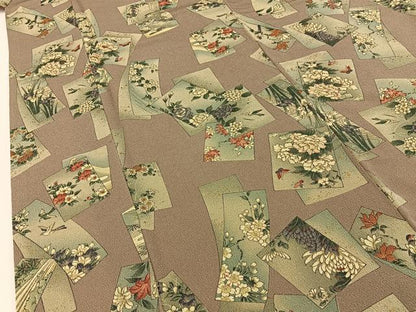 平和屋着物■上質な小紋　短冊花鳥文　金彩　鬼しぼ縮緬　正絹　逸品　BAAY6146hj
