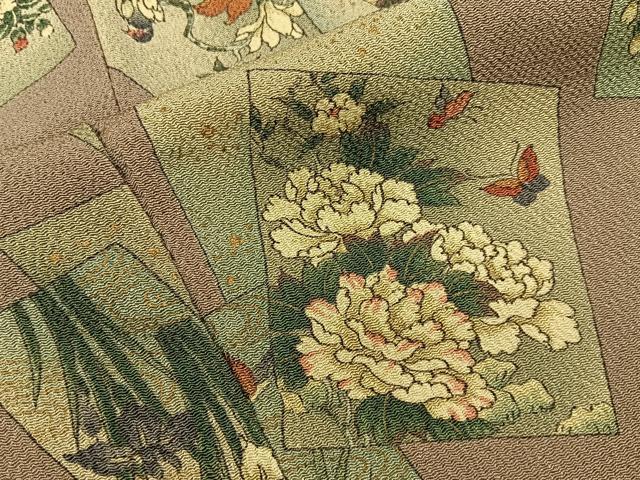 平和屋着物■上質な小紋　短冊花鳥文　金彩　鬼しぼ縮緬　正絹　逸品　BAAY6146hj
