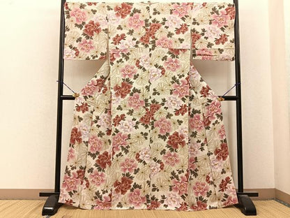 平和屋着物●上質な小紋　花尽くし　鬼しぼ縮緬　正絹　逸品　BAAY6148hj