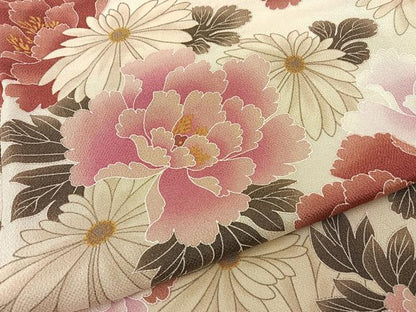 平和屋着物●上質な小紋　花尽くし　鬼しぼ縮緬　正絹　逸品　BAAY6148hj