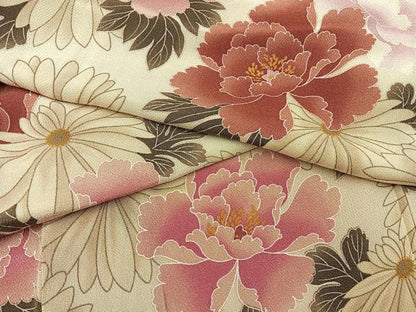 平和屋着物●上質な小紋　花尽くし　鬼しぼ縮緬　正絹　逸品　BAAY6148hj