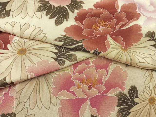 平和屋着物●上質な小紋　花尽くし　鬼しぼ縮緬　正絹　逸品　BAAY6148hj