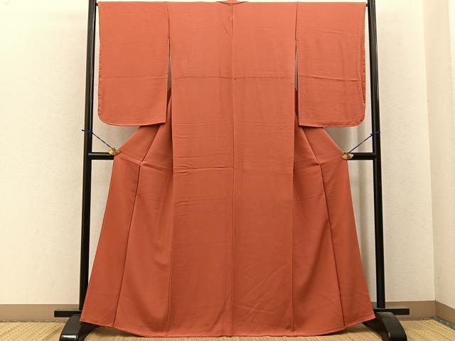 平和屋着物●上質な色無地　鉛丹色　正絹　逸品　未使用　BAAY6152hj