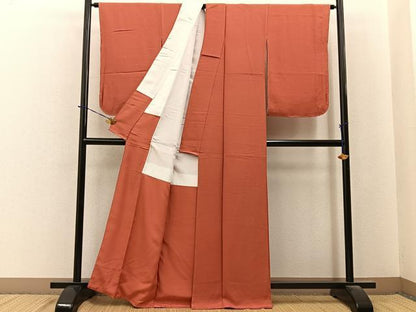 平和屋着物●上質な色無地　鉛丹色　正絹　逸品　未使用　BAAY6152hj