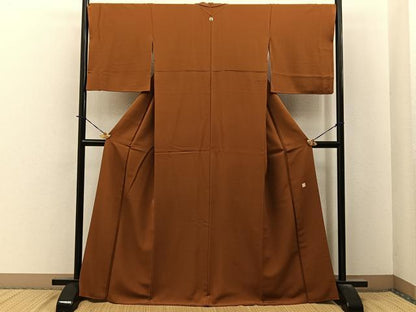 平和屋着物●上質な色無地　作家物　土色　正絹　逸品　BAAY6155hj