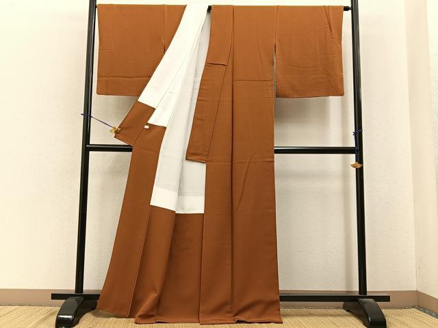 平和屋着物●上質な色無地　作家物　土色　正絹　逸品　BAAY6155hj