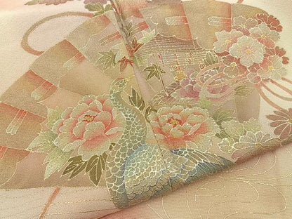 平和屋着物■色留訪問着　鳳凰檜扇花文　暈し染め　金彩　正絹　逸品　BAAY6156hj