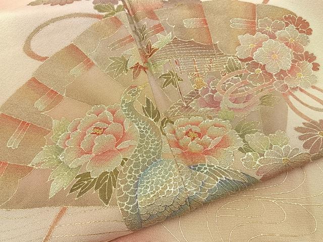 平和屋着物■色留訪問着　鳳凰檜扇花文　暈し染め　金彩　正絹　逸品　BAAY6156hj
