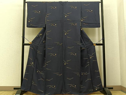 平和屋着物●上質な小紋　こぼれ松葉　濃紺地　さが美扱い　正絹　逸品　BAAY6157hj