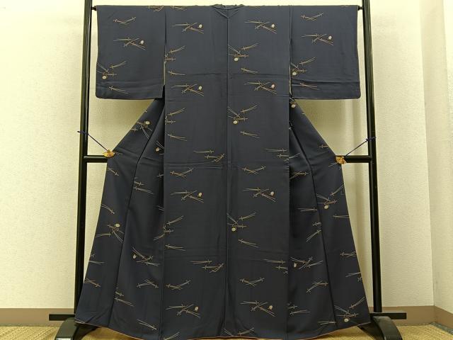 平和屋着物●上質な小紋　こぼれ松葉　濃紺地　さが美扱い　正絹　逸品　BAAY6157hj
