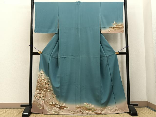 平和屋着物●訪問着　雲隠れ草花文　暈し染め　金彩　正絹　逸品　未使用　BAAY6172hj